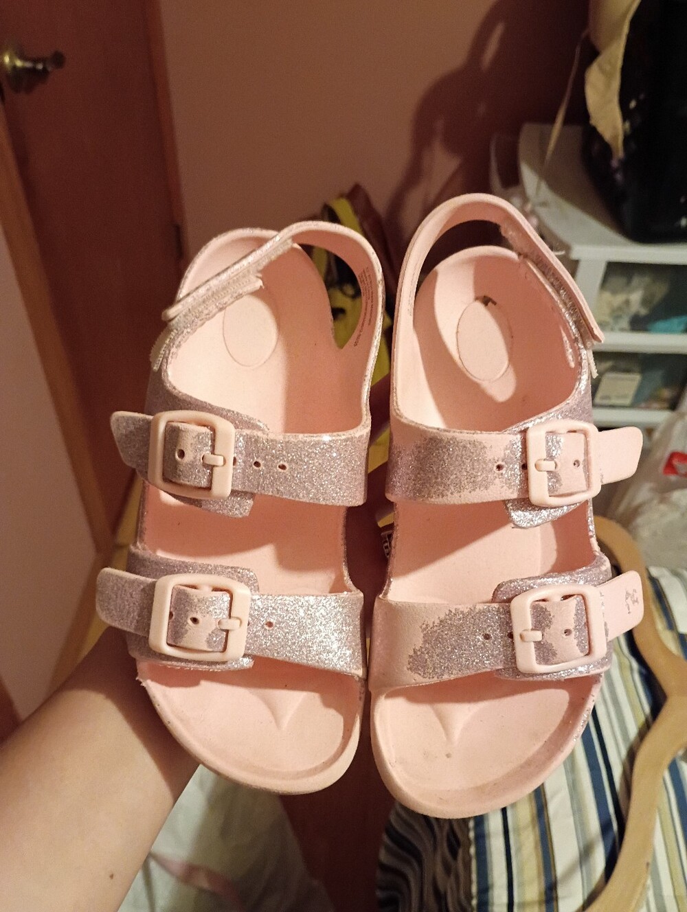 Girls' Glitter Pink Adjustable Strap Sandals